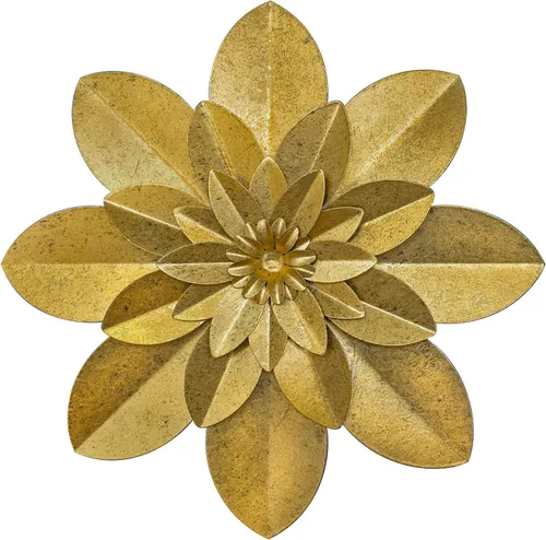 Vista 7 de Decoración artística de pared de flores de metal azul, escultura floral rústica moderna de 9.5 pulgadas, decoración desgastada para colgar
