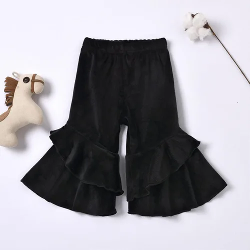 Vista 3 de Pantalones acampanados de terciopelo para niños pequeños, leggings con volantes, pantalones acampanados, pantalones de mezclilla rasgados