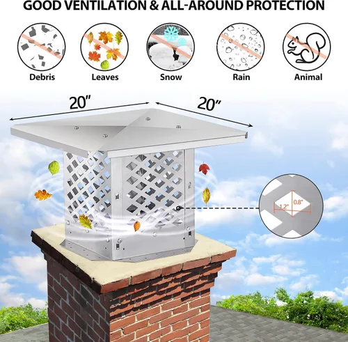 Vista 2 de Tapa de chimenea, cubierta de chimenea de 13" x 13", método de instalación inferior ajustable para adaptarse a las dimensiones exteriores