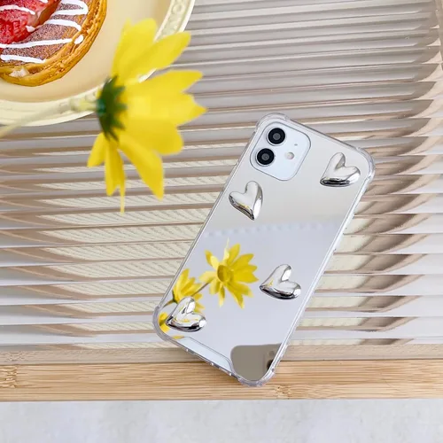 Vista 3 de Funda para iPhone 11, flexible, lindo corazón, silicona suave, transparente, espejo de maquillaje para mujeres y niñas, a prueba de golpes
