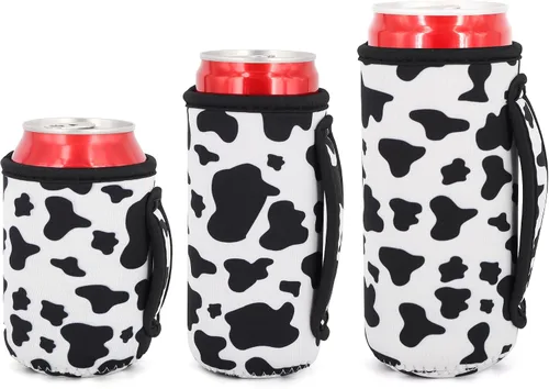 Vista 12 de 3 Pack de fundas aisladas reutilizables de neopreno con asa para soda, bebida energética, refresco, cerveza, seltzer duro, fundas para latas de 12