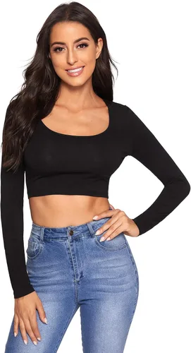 Vista 5 de Verdusa Camiseta corta de manga larga con cuello redondo para mujer