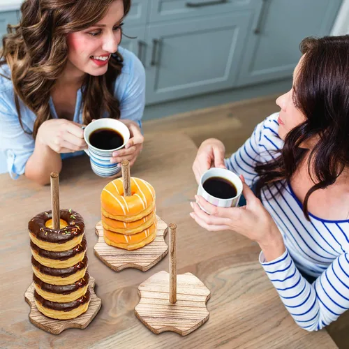 Vista 7 de Cididu Soporte de madera para donas, 8 piezas, soporte para mesa de postre, torre de exhibición de palitos de dona rústicos desmontables para bodas