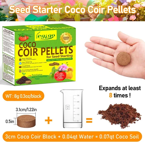 Vista 2 de Legigo 50 Pz 30mm de Fibra de Coco en Pellets para Mezcla de Suelo de Inicio de Semillas - Pods de Suelo de Fibra de Coco Orgánico para Plántulas