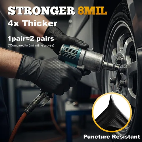 Vista 2 de TitanFlex Heavy Duty Black Industrial Nitrile Gloves with Raised Diamond Texture, Latex Free 8mil