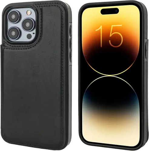 Vista 3 de ONETOP - Funda compatible con iPhone 15 Pro Max con soporte para tarjetas, funda de piel sintética con ranuras para tarjetas, doble cierre magnético