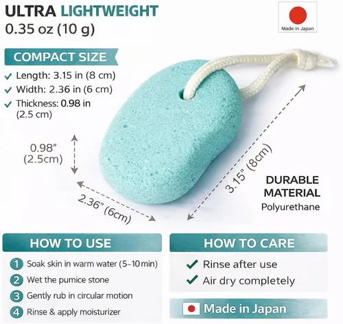 Vista 6 de Piedra pómez para pies, cuerpo, manos [fabricada en Japón] mezcla de turmalina para un acabado extra fino y liso, limpiador de piedra pómez suave
