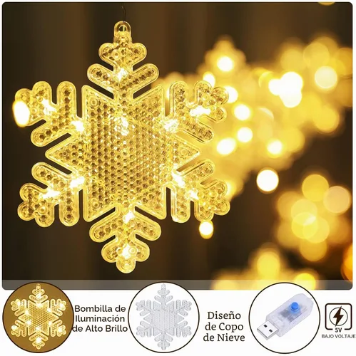 Vista 4 de BLOOMWIN Luces de ventana de decoración de Navidad de 10 pies, 12 copos de nieve, luces de carámbano, luces USB de cortina de Navidad para Copos