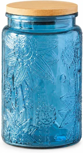 Vista 11 de ANSQU Tarro de vidrio vintage para almacenamiento en encimera de cocina, tarros de dulces con tapas, recipiente de café para café molido, tarro