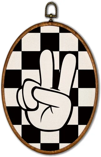 Vista 8 de KSDUT Arte retro para decoración de pared para el aula, arte de pared preppy a cuadros negros, marco de lienzo para colgar, letrero de paz