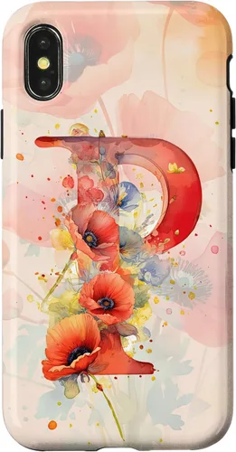 Vista 5 de iPhone 16 Beautiful Poppy Flowers Initial Letter P Monogram Watercolor Case