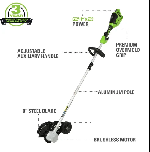Vista 3 de Greenworks - Desbrozadora sin escobillas de 48 V (24 V x 2), 8 pulgadas, (2) baterías de 4 Ah y cargador de doble puerto de 4 A incluido, ED48L4410