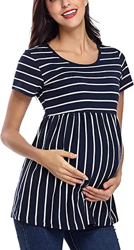 Vista 4 de Camisetas de manga estampada para embarazo, camisetas de maternidad para mujer, de moda, de maternidad, de 6 meses, para bebé niña