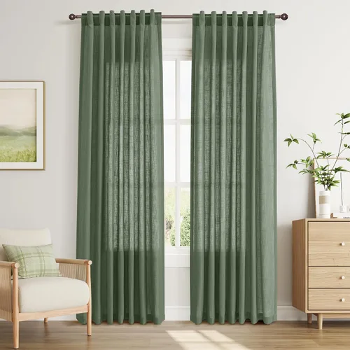 Vista 31 de Joywell - Cortinas de lino de 96 pulgadas de largo para sala de estar Natural