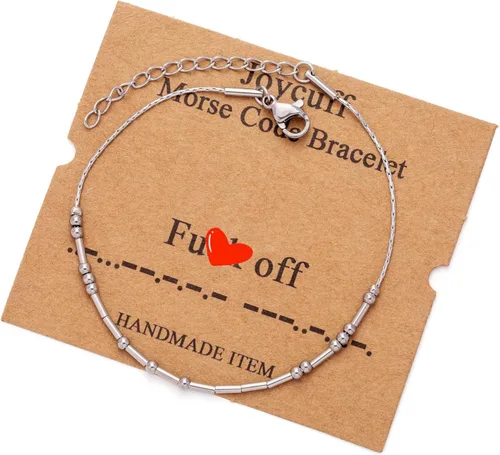 Vista 165 de JoycuFF Pulseras inspiradoras de código morse para mujeres, cuentas de plata, joyería con mantra de motivación, regalos para ella
