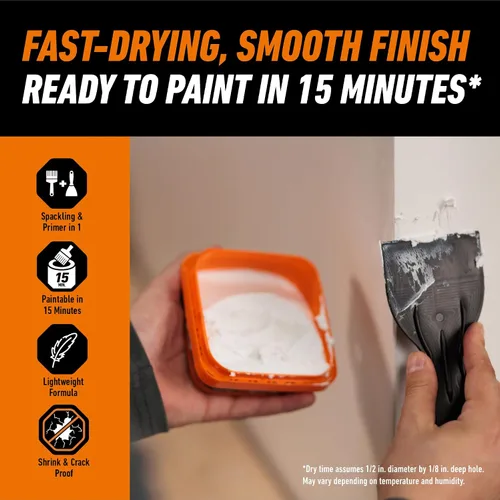 Vista 4 de Gorilla - Kit de reparación de pared con revestimiento, resistente, resanador + imprimación en color blanco Includes 3 in Putty Knife, Sanding