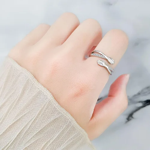 Vista 26 de Anillo de plata de ley 925, minimalista, ajustable, hecho a mano, para mujeres y niñas