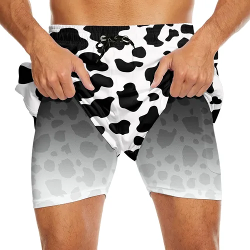 Vista 3 de Traje de baño para hombre con forro de compresión, elástico, para playa, con cordón, entrepierna de 7 pulgadas
