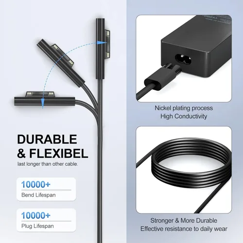 Vista 5 de YURCIPWE Cargador Surface Pro de 65 W, Surface Laptop Charger compatible con Microsoft Surface Pro 11/10/9/8/7+/7/6/5/4/X, Surface Laptop 7/6/5/4
