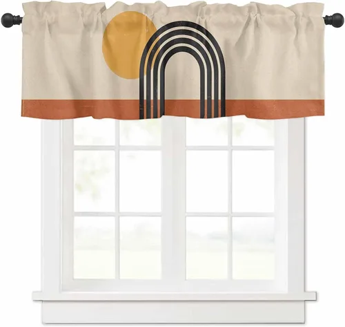 Vista 46 de Cortina de ventana ajustable con lazos para ventana, cenefa de cocina para sala de estar, arte abstracto, sol y arco iris, bolsillo para barra