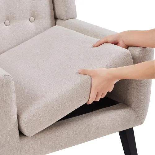 Vista 7 de Yaheetech Silla decorativa, moderno sillón copetudo con botones, sillas de tela de lino para sala de estar, dormitorio, cómoda silla de lectura