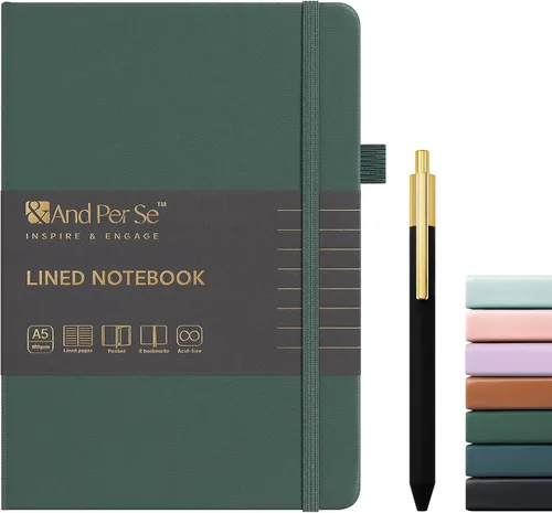 Vista 36 de &And Per Se Juego de diario y bolígrafo forrados (3 paquetes), cuaderno de tapa dura de cuero A5 con bolígrafo y juego de papelería, 160 páginas