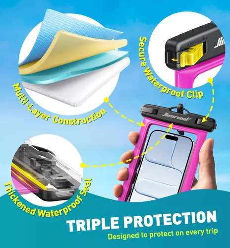 Vista 14 de Hiearcool Funda impermeable IPX8 para iPhone 17/16/15/14 Pro Max, bolsa seca para teléfono celular para artículos esenciales de playa y crucero