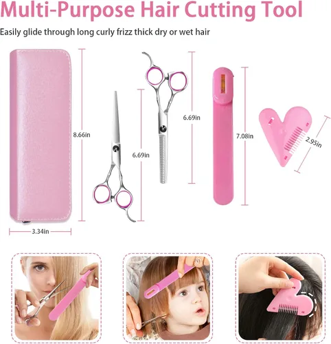 Vista 7 de Kit de corte de cabello para cortar cabello en casa, tijeras de cabello, recortadora de puntas abiertas, clips de flequillo, herramientas