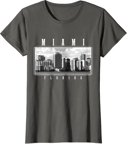 Vista 6 de Miami Skyline Florida Pride Vintage Miami Camiseta, Negro