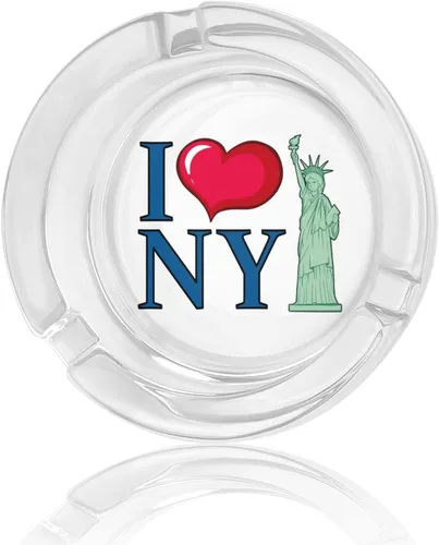 Vista 3 de I Love New York City Cenicero de vidrio redondo para cigarrillos ceniza bandeja soporte caso para decoración interior de oficina en casa