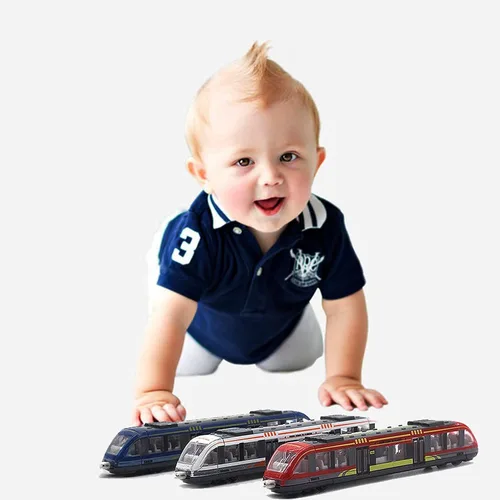 Vista 5 de OTONOPI Juego de tren de juguete de alta velocidad, motor de locomotora a presión a presión, modelo de automóvil, deslizante, tren de bala de metro