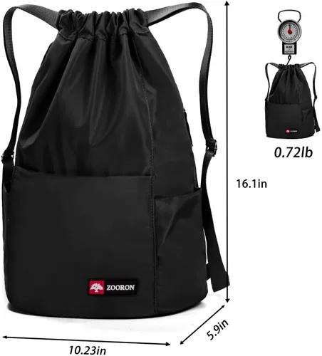 Vista 6 de ZOORON Mochila de gimnasio impermeable con cordón para hombres y mujeres, bolsa deportiva para gimnasio, mini mochila de viaje, A01-negro, Mochilas