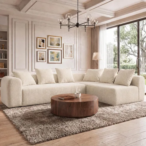 Vista 23 de Claiks Sofá modular deshuesado de 123 pulgadas, sofá en forma de L para sala de estar, sofá moderno de asiento profundo de 3 plazas, tela de Gris
