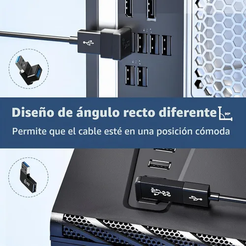 Vista 5 de Paquete de 6 adaptadores USB 3.1 de 180 grados y 90 grados Left&Right Angle USBA Male to Female Extender Connector for PC, Laptop, USB Car