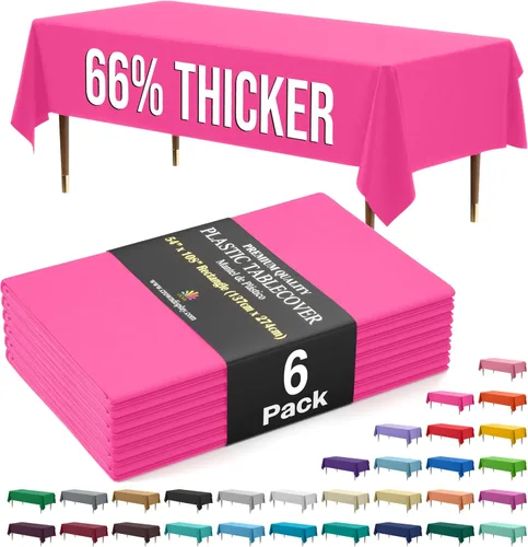 Vista 19 de Exquisite 66% Thicker Premium Plastic Table Cloth Rectangle Table Cover 0.5 Mil 6 Pack Aqua Table Cloth 54 Inch x 108 Inch Disposable Tablecloth
