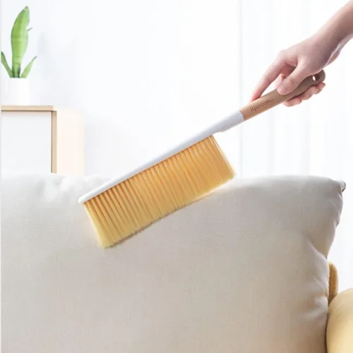 Vista 6 de Cepillos de limpieza de escobas de mano, cepillo suave para plumero de muebles con mango de madera largo, herramienta de polvo para el hogar