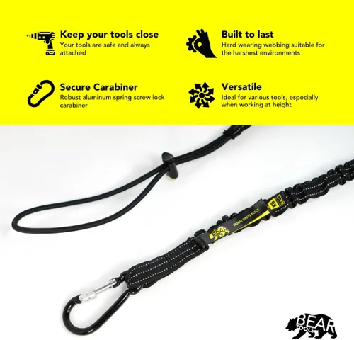 Vista 3 de BearTOOLS Cordón para herramientas con mosquetón individual y extremo de bucle ajustable, longitud estándar, límite de peso máximo de 17.6 lbs/17.6