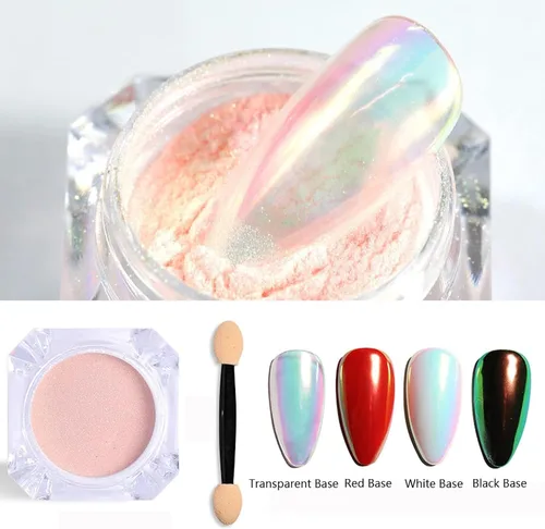 Vista 2 de Brillo holográfico para uñas, arco iris, neón, cromado, efecto de polvo de uñas, decoración de escamas, punta de polvo de uñas cromada, accesorios