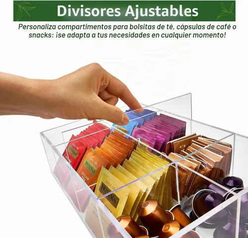 Vista 6 de Organizador de bolsas de té de acrílico resistente, caja de Tipo B (8 compartimentos)
