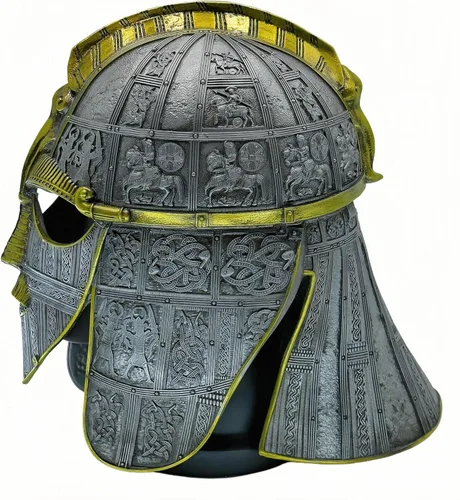 Vista 5 de Casco anglosajón de estilo vikingo para disfraz de látex inspirado en Sutton Hoo, cosplay medieval, ajustable para LARP