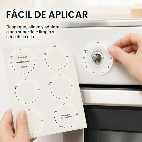 Vista 7 de 12 unidades de calcomanías para estufa, placa de cocina, parte superior de horno, perilla adhesiva de repuesto para horno, símbolo de perilla