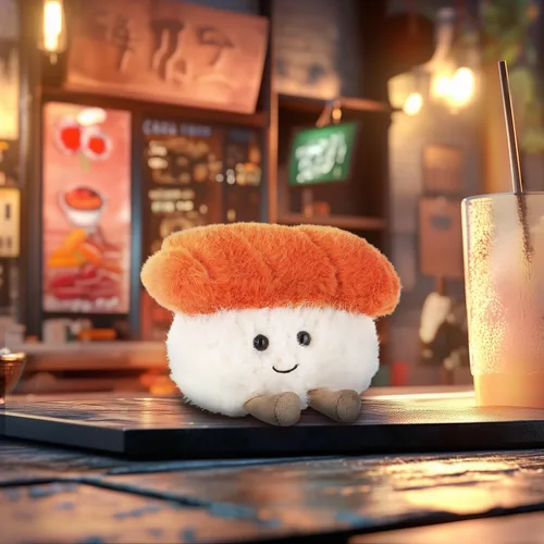 Vista 4 de Albaricoque Cordero Sushi Comida Suave Animales de Peluche Juguetes Salmón Sushi 3
