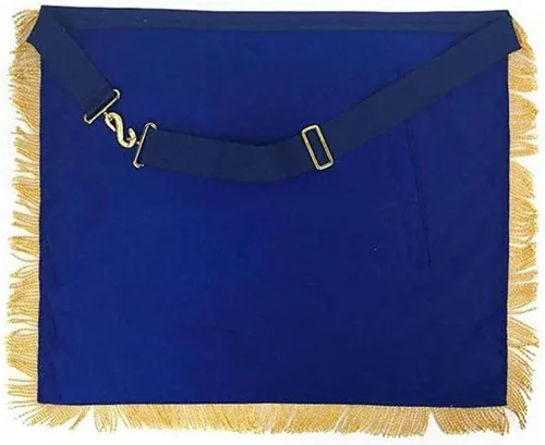 Vista 3 de Delantal azul marino Master Mason Square G & Pillars Francmasons Gold Fringe, Azul y blanco.
