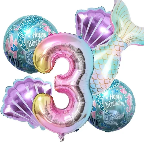 Vista 9 de Kit de decoración de cumpleaños de sirena sdquskin: 6 globos verdes de sirena (número 1) para niñas