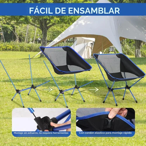 Vista 5 de Silla de camping ultraligera, silla de camping portátil plegable con malla de nailon transpirable, diseño compacto y bolsa de transporte