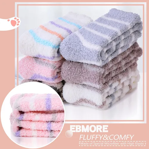 Vista 4 de EBMORE Womens Fuzzy Socks Slipper Fluffy Cozy Comfy Cabin Plush Warm Winter Sleep Home Soft Socks