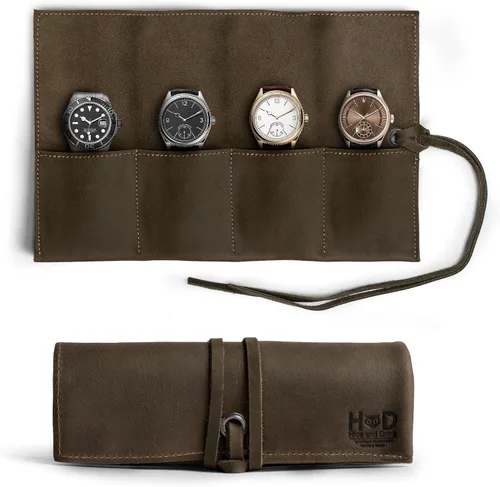 Vista 6 de Hide & Drink, Organizador de rollos de reloj de cuero hecho a mano de cuero de grano completo, con capacidad para hasta 4 relojes, fácil de llevar