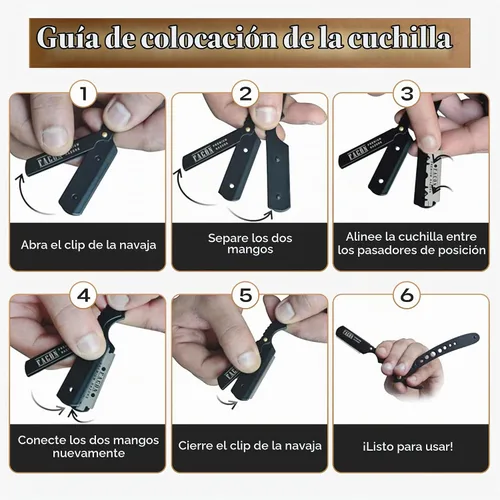 Vista 9 de Facón Navajas rectas para hombres - Kit de navaja de barbero profesional de borde recto con 100 cuchillas, afeitadora clásica de acero inoxidable El