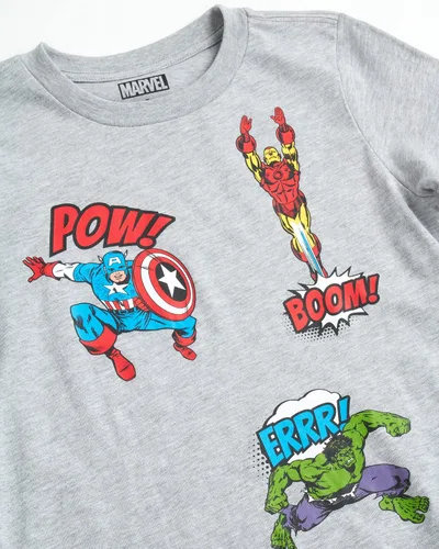 Vista 5 de Marvel Paquete de 4 camisetas de Avengers para niños, Spider-Man, Hulk, Capitán América, Iron Man, Thor (3T-16)