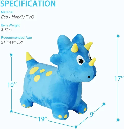 Vista 2 de INPANY Caballo hinchable, juguetes de tolva de dinosaurio, animal rebotador de felpa para niños pequeños, decoración de fiesta de cumpleaños